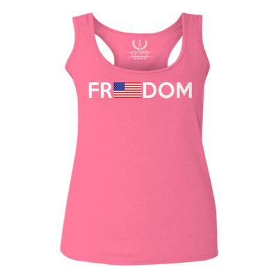 0160. Freedom Military Patriotic Proud American Flag Armour US USA Women's Tank Top Racerback (Pink X Small)