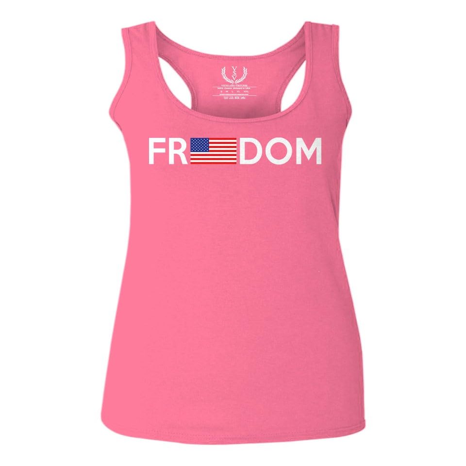 0160. Freedom Military Patriotic Proud American Flag Armour US USA Women's Tank Top Racerback (Pink X Small)