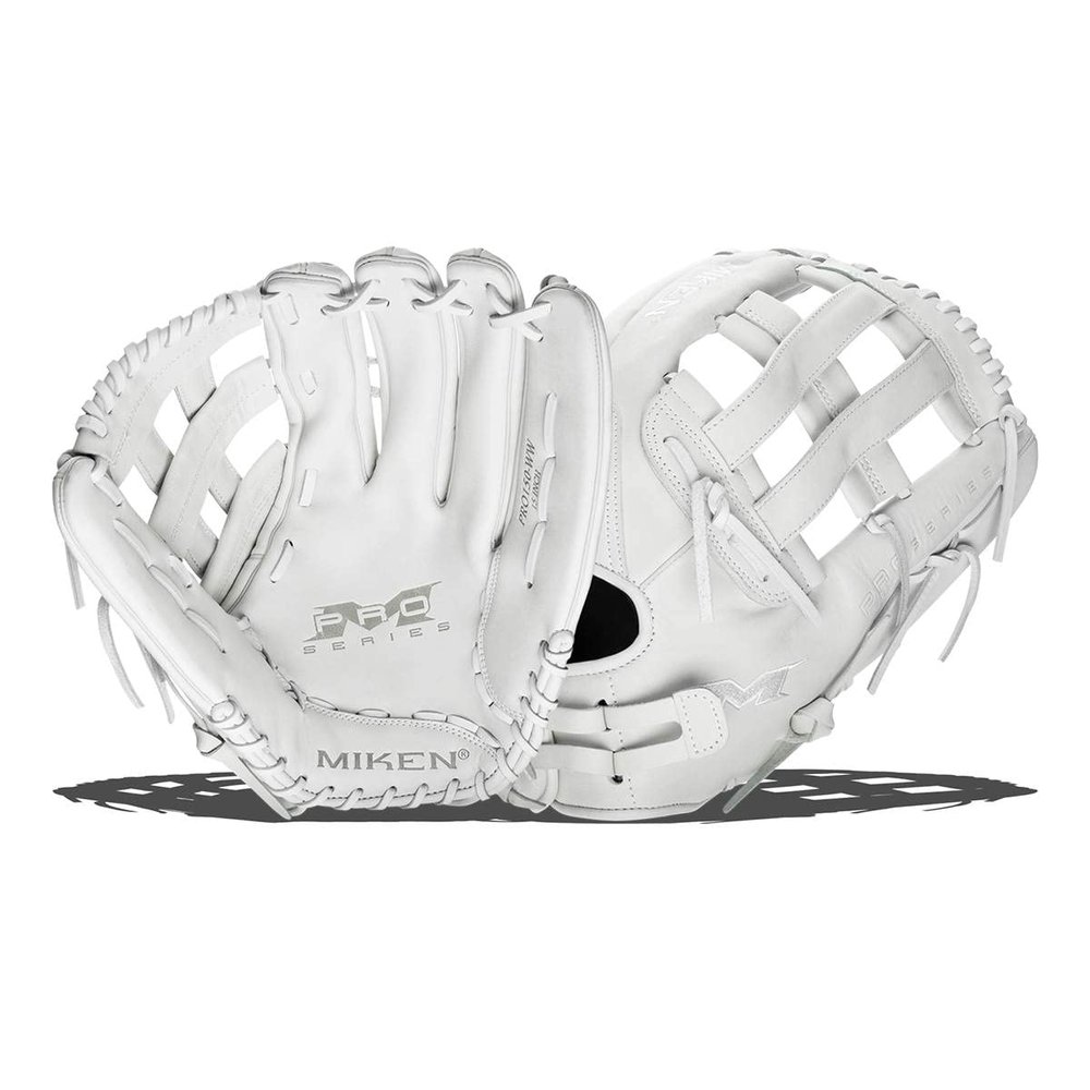 Miken PRO Series Fielding Glove 15 Inch, White, Right Throw (Worn on Left Hand)