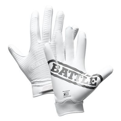 Battle Sports Doom 1.0 Wide Receiver Football Gloves, Ultra Stick Adult & Youth Gloves - Adult X-Large, White