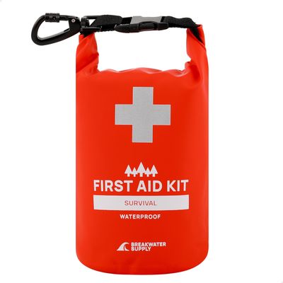 Breakwater Supply Waterproof Survival First Aid Kit, 101 Piece AFAK Emergency Supplies in Dry Bag, IFAK Trauma Kit Bug Out Bag for Camping, Hiking, Boating, Fishing, Hunting with Splint (Red)