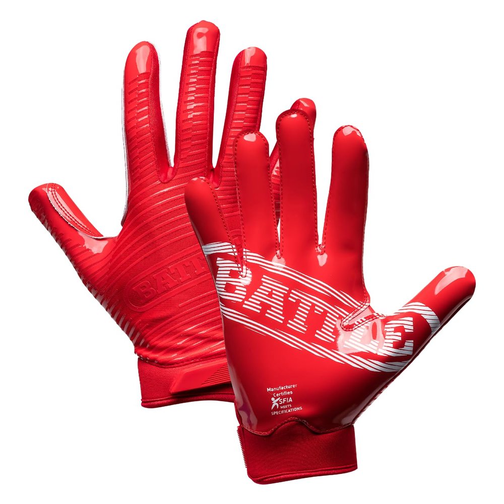 Battle Sports Doom 1.0 Wide Receiver Football Gloves, Ultra Stick Adult & Youth Gloves - Adult Large, Red
