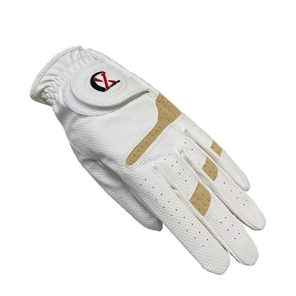 XEIRPRO Premium 4 Pack All Weather Golf Gloves for Men Worn On Right Hand for Left Handed Golfer- Comfort and Secure Fit Ultra Grip Leather Soft Flexibility (Medium-Large, White/Light Beige)