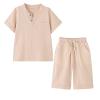 POBIDOBY Boy's T-shirt and Shorts Set Cotton Linen Summer Short Sleeve Children Two Pieces Clothing Pants Sets (Khaki, 4T) view 1