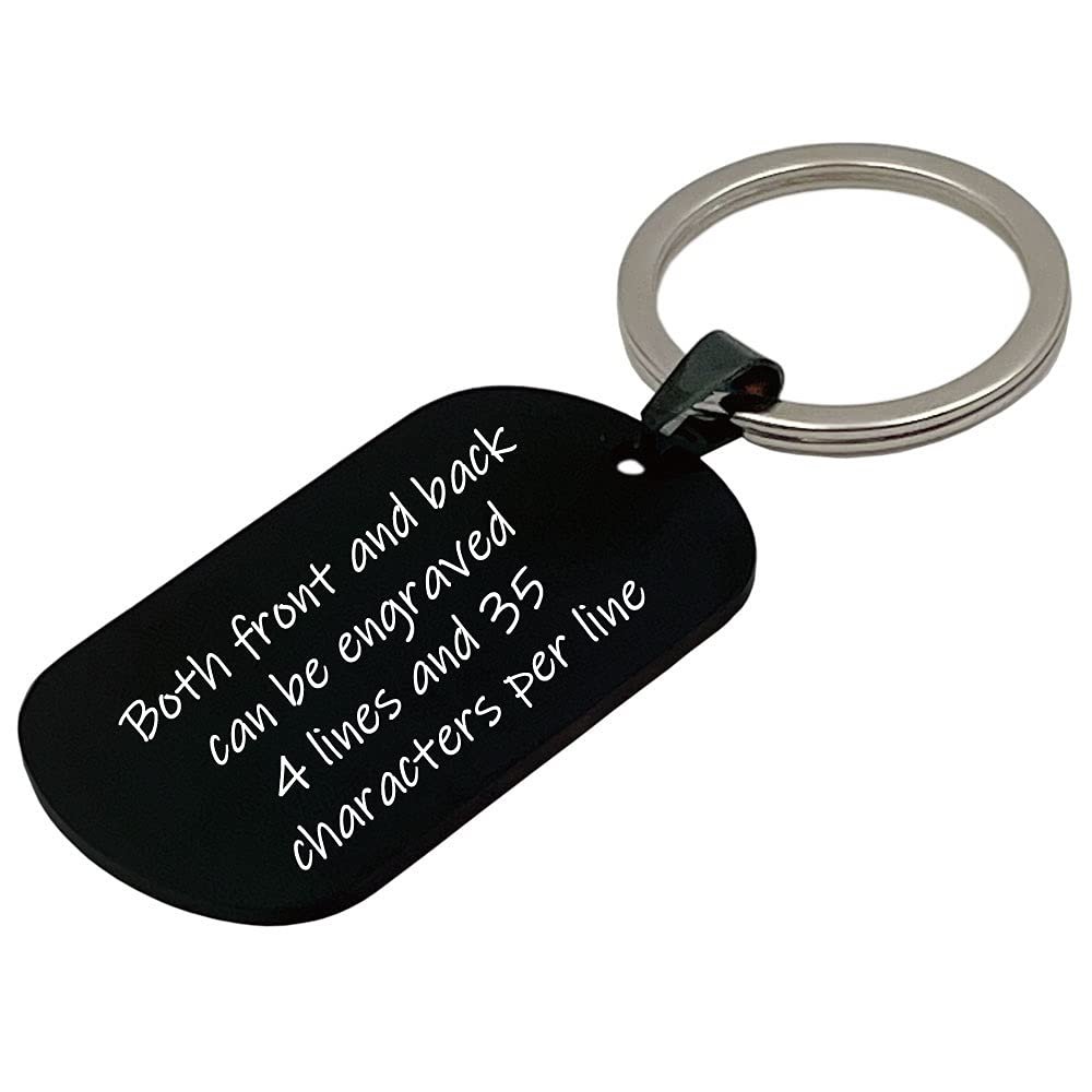 good goods Personalized Customize Inspirational Keyring Stainless Steel Dog Tag Name Keychain,Engraved Gift for Men Boys Boyfriend (Black horizontal)