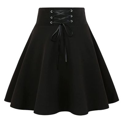 Gothic Skirt for Women Trendy Cosplay Alternative Emo Alt Kawaii Grunge Gothic Clothes Rave Outfits Cute Goth Y2K Skirt(Large, A Pure Black)
