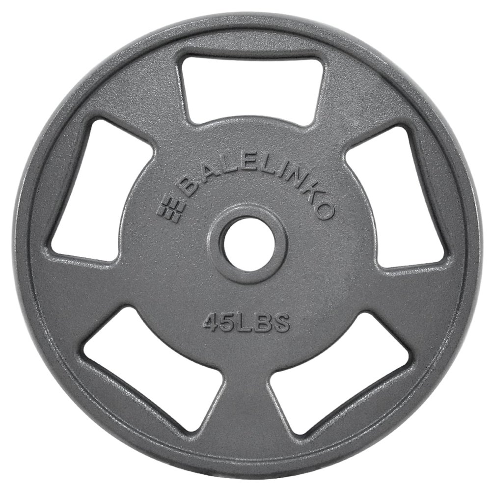 Balelinko Cast Iron 2-Inch Olympic Grip Plate Weight Plate for Strength Training, Weightlifting and Crossfit in Single, 45LB, Gray