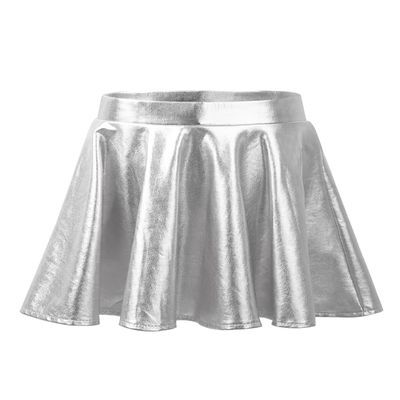 winying Kids Girls Sparkly Metallic Flared A-Line Skater Mini Skirt Dress Up Latin Jazz Cheer Performance Skort Skirt Silver 12 Years