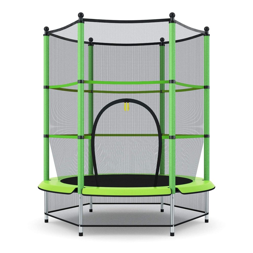 BETTARY 55" Trampoline for Kids, Children Trampoline w/Safety Enclosure Net & Spring Pad & Bulit-in Zipper Sturdy Steel Frame, Outdoor Indoor Use, for Patio, Garden, Porch (Green)
