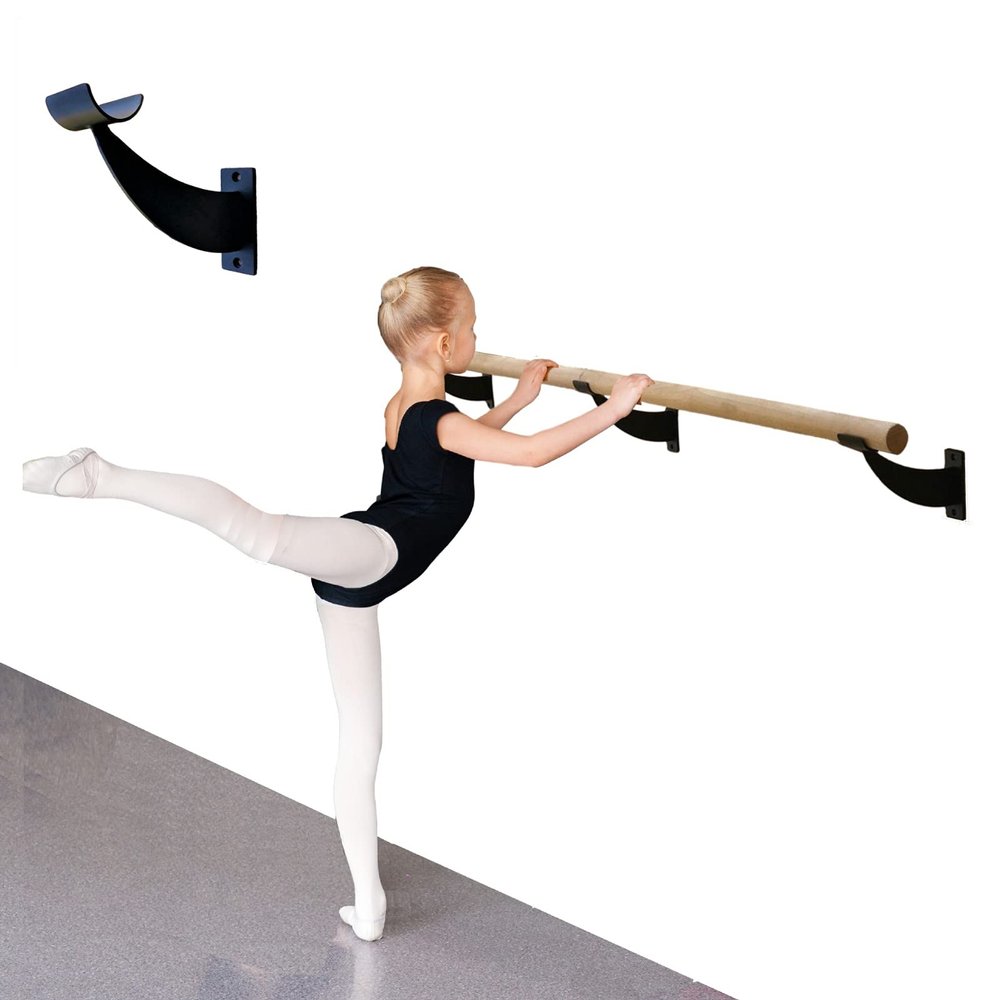 Ballet Barre Single Bar 12 FT Long 2.0 Diameter Black, Kids and Adults | Open Bracket Wall Mounted Fixed Height Wooden Ballet Barre, Home/Studio Ballet Bar, Dance Bar, Stretch Bar, Dancing/Stretching