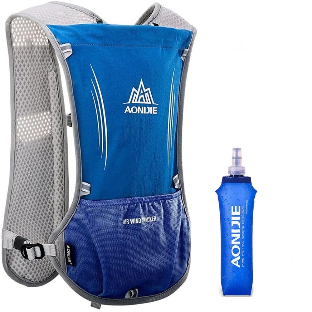 Hydration Backpack Bicycle Bag 5L Lightweight Hiking Backpack for Outdoor Hiking Climbing Running Cycling Biking Backpack with Hydration System for Men and Women (Blue with 500ml Water Bottle)