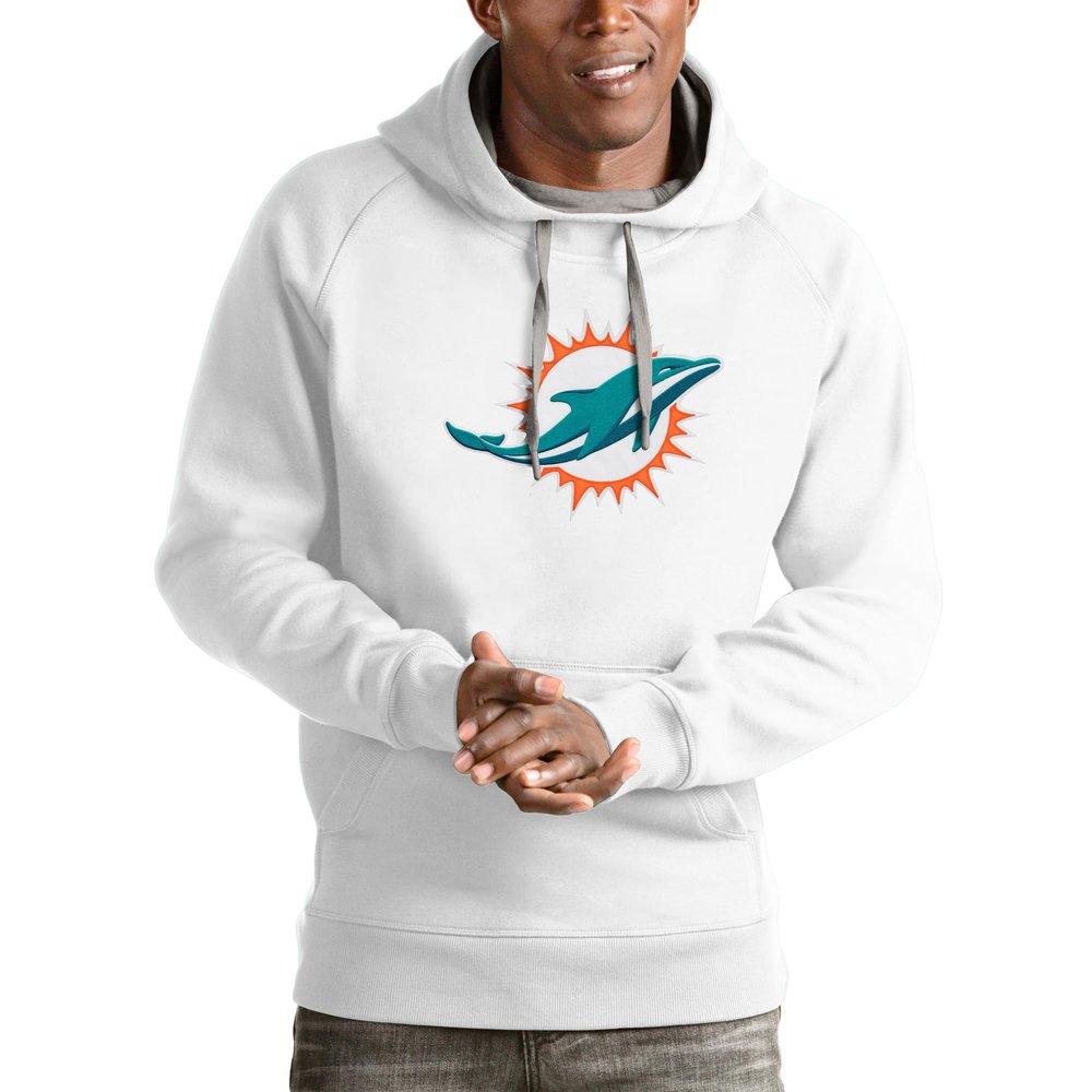 Antigua Men's White Miami Dolphins Logo Victory Pullover Hoodie