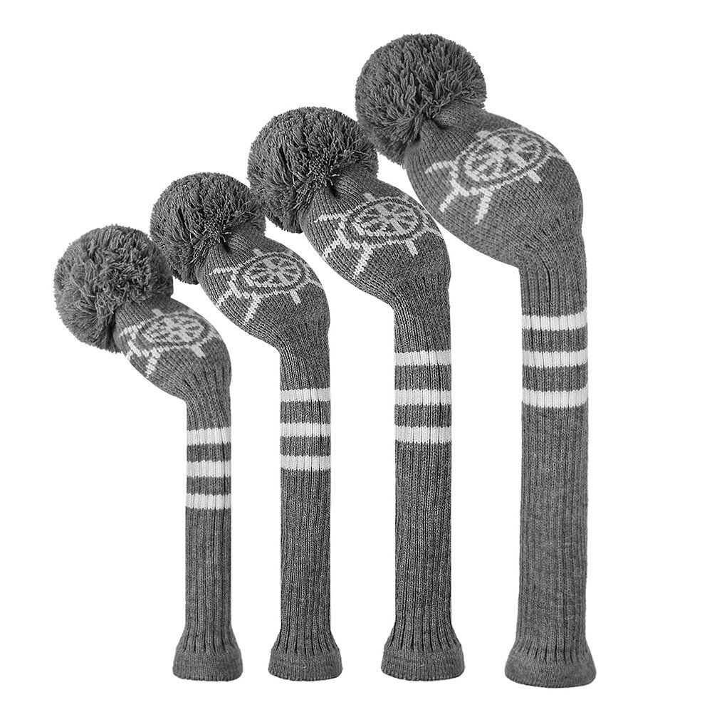 Scott Edward Knitted Golf Head Covers 4PCS Handmade Fit Well for Driver and Fairway Woods with Long Neck Pom Pom Golf Club Headcovers Set