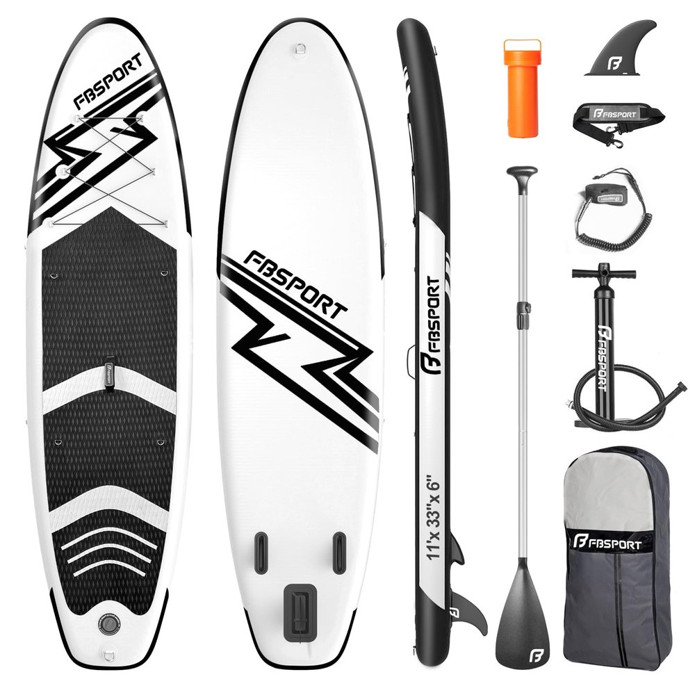 FBSPORT 11' Premium Inflatable Stand Up Paddle Board, Yoga Board with Durable SUP Accessories & Carry Bag | Wide Stance, Surf Control, Non-Slip Deck, Leash, Paddle and Pump for Youth & Adult