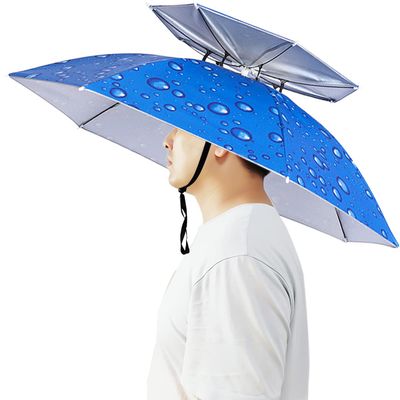 Bocampty Umbrella Hat, Double Layer Fishing Umbrella Hat Hands Free Foldable UV Protection Ventilative Umbrella Cap Adjustable Headwear for Fishing Golf Beach Gardening Sunshade Outdoor