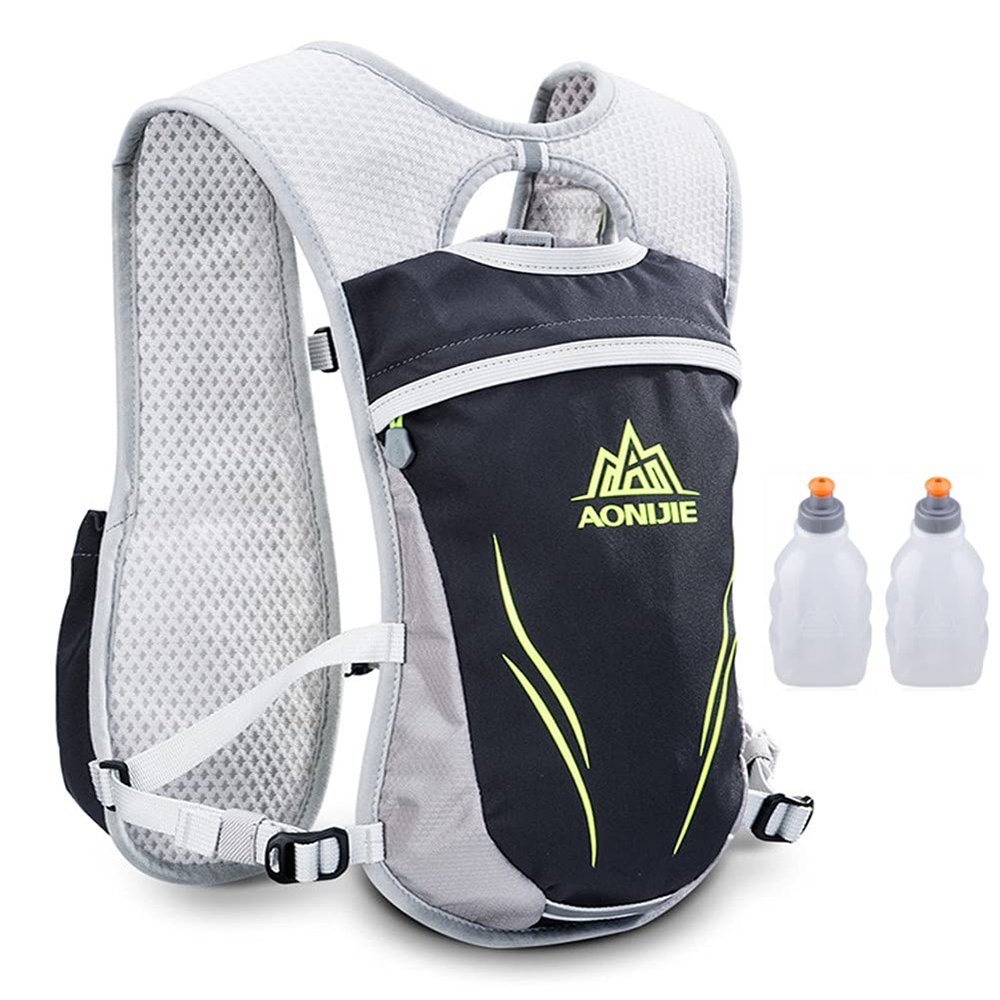 5.5L Lightweight Hydration Backpack Hydration Vest Outdoors for Trail Marathoner Running Race (Grey with 2 250ml Water Bottles)