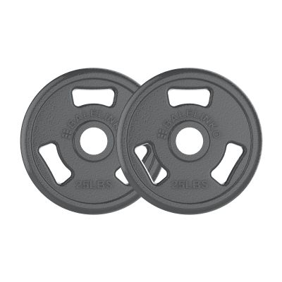 Balelinko Cast Iron 2-Inch Olympic Grip Plate Weight Plate for Strength Training, Weightlifting and Crossfit in Pair, 25LB, Gray