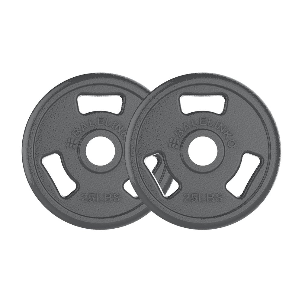 Balelinko Cast Iron 2-Inch Olympic Grip Plate Weight Plate for Strength Training, Weightlifting and Crossfit in Pair, 25LB, Gray