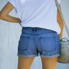 Angerella Denim Shorts Womens Comfy Relaxed-Fit Stretchy Pocket Jean Shorts Classic Floded Hem Navy X-Large view 3