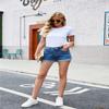 Angerella Denim Shorts Womens Comfy Relaxed-Fit Stretchy Pocket Jean Shorts Classic Floded Hem Navy X-Large view 4
