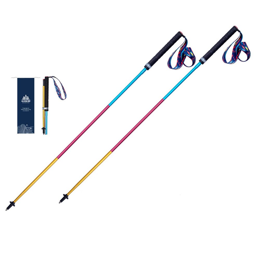 3 Section Trekking Poles Lightweight Aluminium Walking Poles Adjustable Trekking Sticks Collapsible Sticks 2pcs (Rainbow, 120cm/47.2inch)