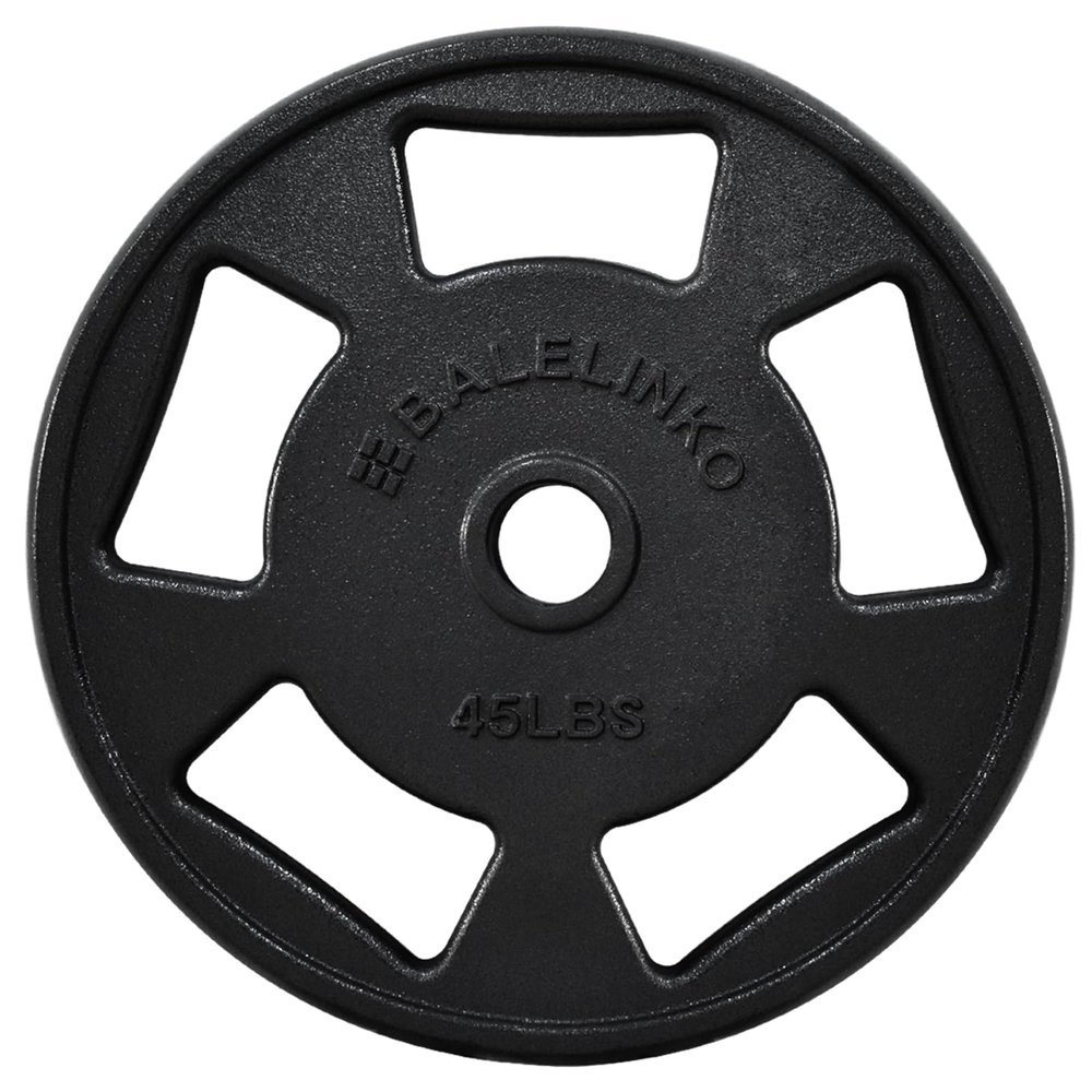 Balelinko Cast Iron 2-Inch Olympic Grip Plate Weight Plate for Strength Training, Weightlifting and Crossfit in Single, 45LB, Black