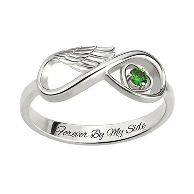 Custom Angel Wings Infinity Promise Rings 925 Sterling Silver "Forever&Always" Personalized Birthstone Rings Wedding Engagement Bands Valentine Day Birthday Gifts For Women Mom Her Mother Grandmom Girlfriends