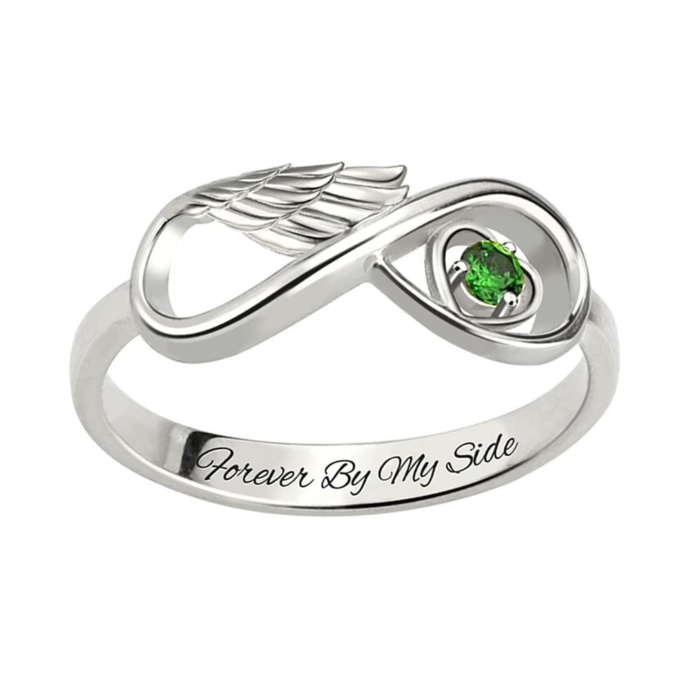Custom Angel Wings Infinity Promise Rings 925 Sterling Silver "Forever&Always" Personalized Birthstone Rings Wedding Engagement Bands Valentine Day Birthday Gifts For Women Mom Her Mother Grandmom Girlfriends
