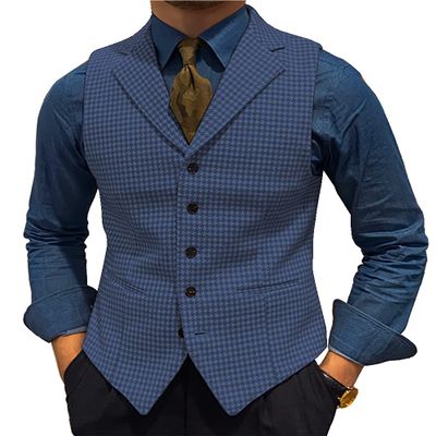 Ceehuteey Men's Suit Vests Leisure Wool Tweed Plaid Waistcoat Slim Fit(Blue,Small)
