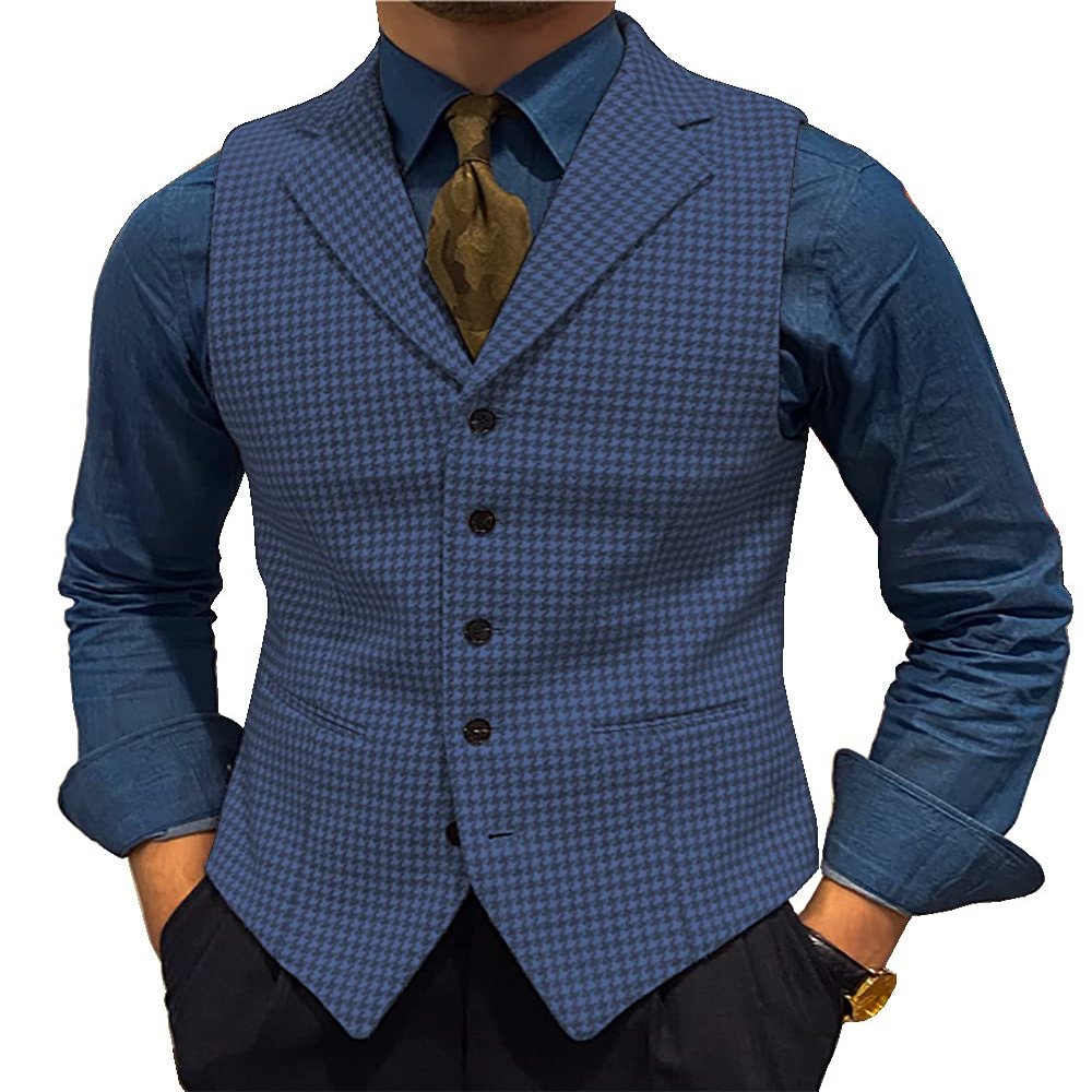 Ceehuteey Men's Suit Vests Leisure Wool Tweed Plaid Waistcoat Slim Fit(Blue,Small)