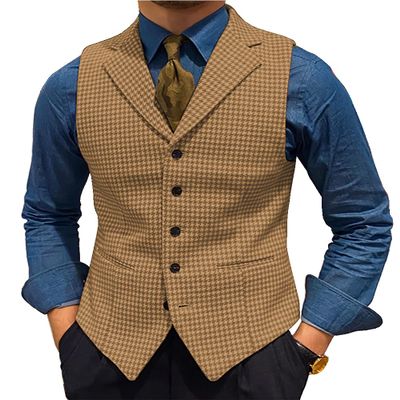 Ceehuteey Men's Suit Vests Leisure Wool Tweed Plaid Waistcoat Slim Fit(Brown,X-Large)
