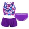 Nikiikoo Kids Girls 3Pcs Active Sports Suit Racer Back Crop Top with Swim Boyshorts Tankini Swimsuit Purple 4 Years view 3