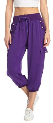 MISS MOLY Women's 2025 Cargo Capris Travel Pants Summer Cropped Loose Harem Pants Sweatpants Joggers with Pockets Purple XS