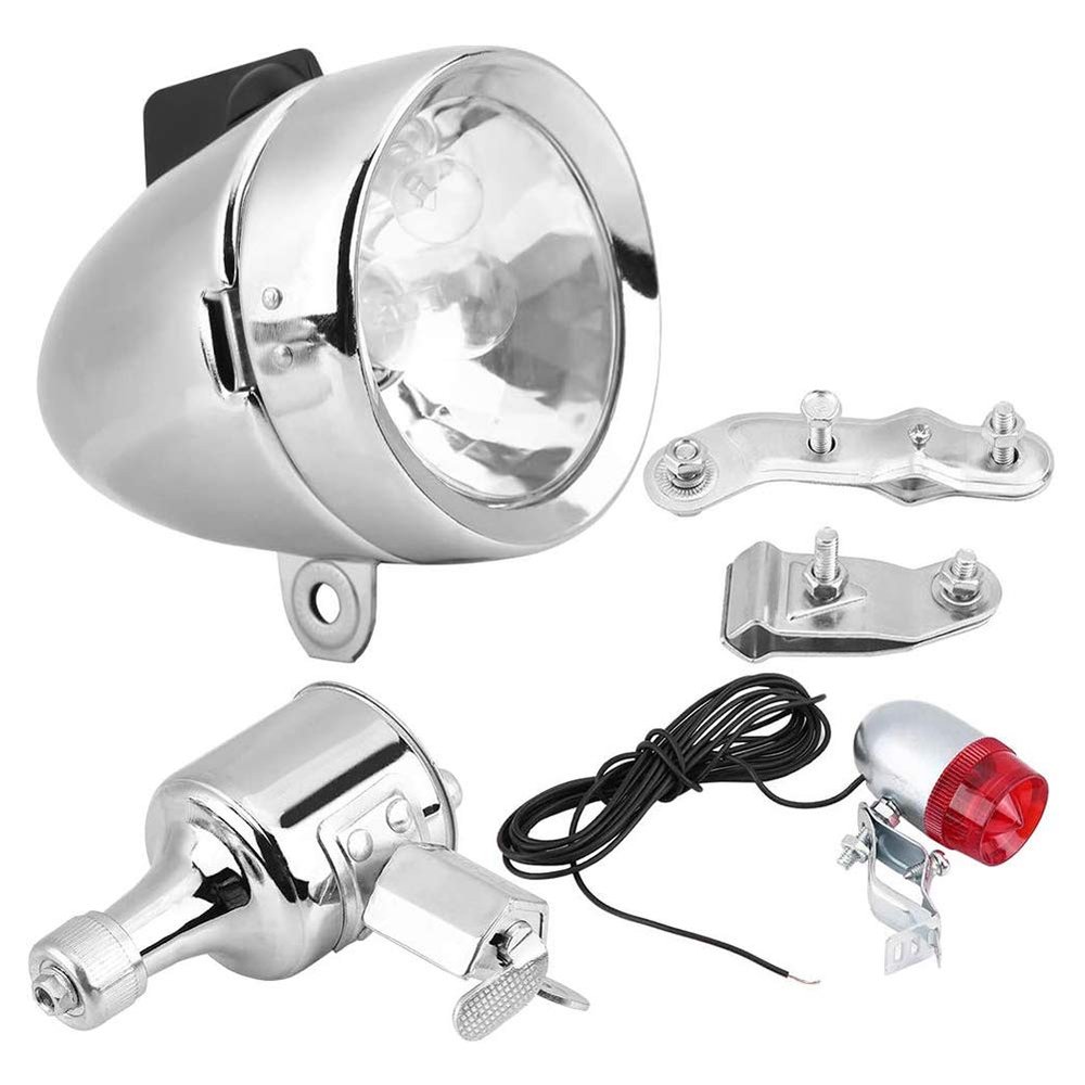 ANGGREK Headlight Kit, 12V 6W Friction Generator Dynamo Headlight Tail Light Kit Replacement for Motorized Bike
