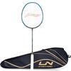 Li-Ning 3D Calibar X Combat Carbon Graphite Badminton Strung Racquet (85 Grams, 30 Lbs String Tension) and Full Cover (Charcoal/Blue) view 1