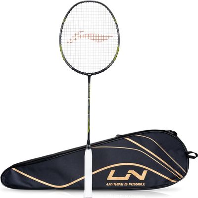 Li-Ning 3D Calibar X Combat Carbon Graphite Strung Badminton Racquet, 85 Grams, 30 Lbs String Tension and Free Full Cover(Black/Lime)