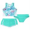 Nikiikoo Kids Girls 3Pcs Active Sports Suit Racer Back Crop Top with Swim Boyshorts Tankini Swimsuit Turquoise 4 Years view 1