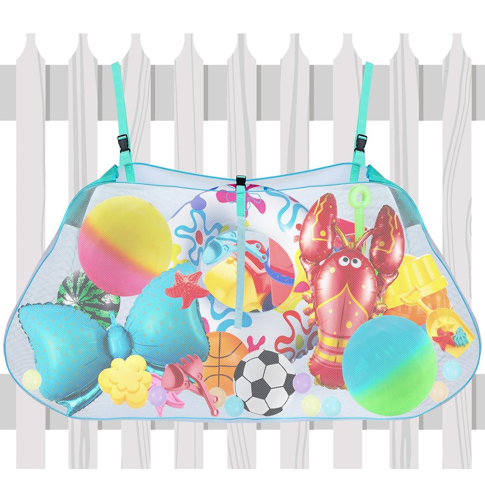 Shappy Pool Float Storage Bag Large Adjustable Hanging Swimming Pool Net Bag Beach Accessories Mesh Organizer for Swimming Ring, Inflatables, Beach Balls, Toys, Supplies(Blue-green)