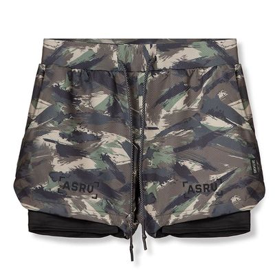 ebossy Mens Elastic Waist Drawstring 2 in 1 Qucik-Drying Gym Workout Trainning Shorts with Lining and Pockets (Medium,Camo Green)