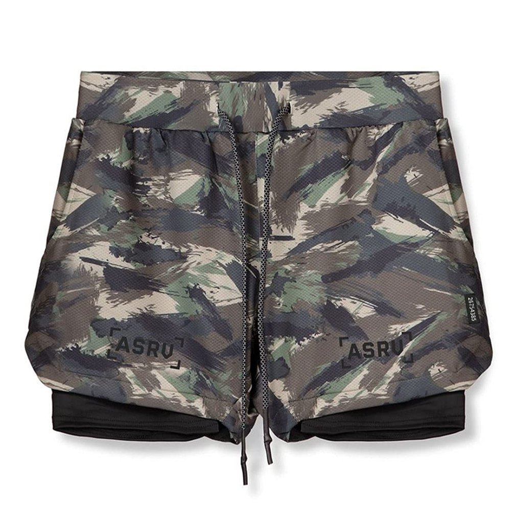 ebossy Mens Elastic Waist Drawstring 2 in 1 Qucik-Drying Gym Workout Trainning Shorts with Lining and Pockets (Medium,Camo Green)