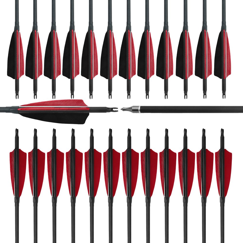 RUOERSI 30 inch Carbon Arrows for Archery 500 Spine Feather Arrow Hunting Targeting Practice Arrows with 4 inch Turkey Feather Fletching Removable Tips for Compound Bow Recurve Bow (24pcs)