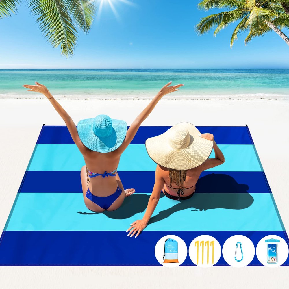 Famstar Beach Blanket Oversized Extra Large 10'X 9',Waterproof Sandproof Beach Blanket 2-8 Adults Lightweight Durable for Travel Camping Hiking Picnic (10'X 9', Blue2)