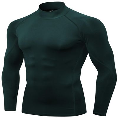 Men's Compression Shirts Long Sleeve Athletic Workout Tops Gym Undershirts Active Sports Baselayers Dark Green