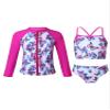 YONGHS 3 Pieces Kids Girls Summer Swimsuit Zip Up Rash Guard Printed Beach Swimwear Bathing Suits Butterfly 16 Years view 1