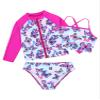 YONGHS 3 Pieces Kids Girls Summer Swimsuit Zip Up Rash Guard Printed Beach Swimwear Bathing Suits Butterfly 16 Years view 2
