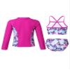 YONGHS 3 Pieces Kids Girls Summer Swimsuit Zip Up Rash Guard Printed Beach Swimwear Bathing Suits Butterfly 16 Years view 3