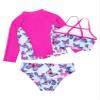 YONGHS 3 Pieces Kids Girls Summer Swimsuit Zip Up Rash Guard Printed Beach Swimwear Bathing Suits Butterfly 16 Years view 4