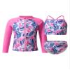 YONGHS 3 Pieces Kids Girls Summer Swimsuit Zip Up Rash Guard Printed Beach Swimwear Bathing Suits Pink Floral 16 Years view 1