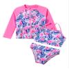 YONGHS 3 Pieces Kids Girls Summer Swimsuit Zip Up Rash Guard Printed Beach Swimwear Bathing Suits Pink Floral 16 Years view 2
