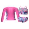 YONGHS 3 Pieces Kids Girls Summer Swimsuit Zip Up Rash Guard Printed Beach Swimwear Bathing Suits Pink Floral 16 Years view 3